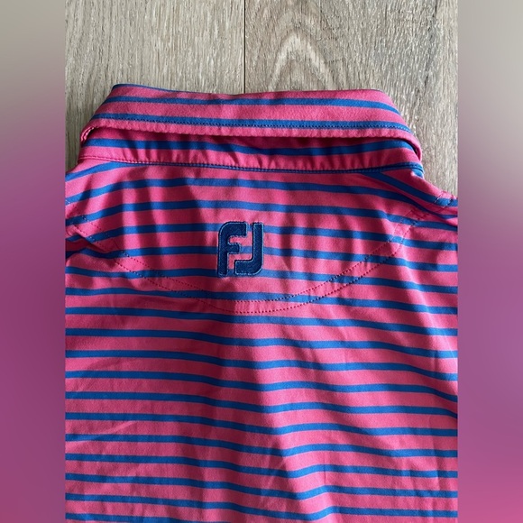 FootJoy Men’s Polo Golf Shirt Pink Blue & White Striped Short Sleeve - Large - Picture 6 of 6